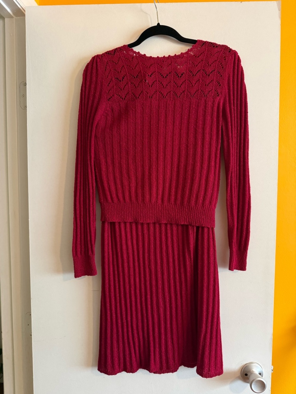 Rich Pink Knit Two-Piece Sweater Skirt Set